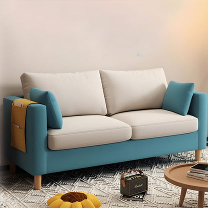 Modern Fabric 2 Seater Sofa with Arm Pocket Storage Blue