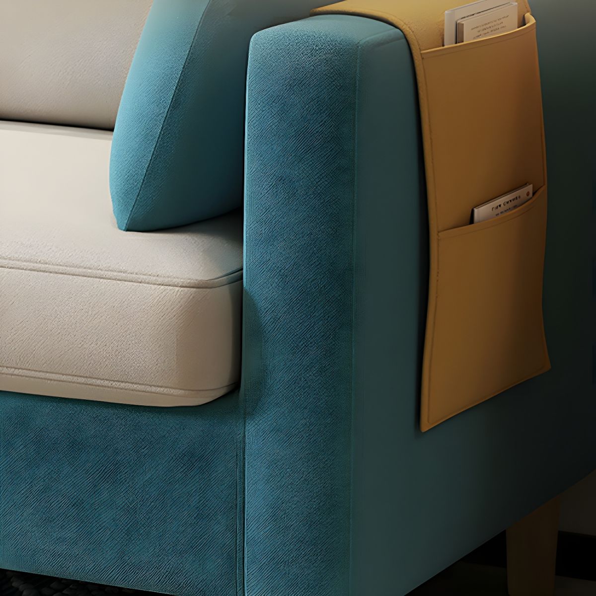 Modern Fabric 2 Seater Sofa with Arm Pocket Storage Blue