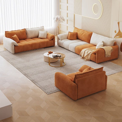 Modern Fabric 6 Seater Sofa Set Orange Cream Couch