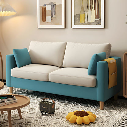 Modern Fabric 2 Seater Sofa with Arm Pocket Storage Blue