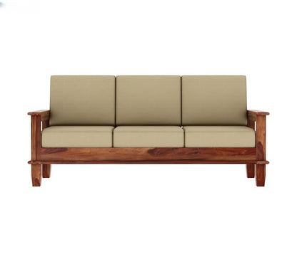Sheesham Wood 3 Seater Sofa Beige Cushion Wooden Sofa
