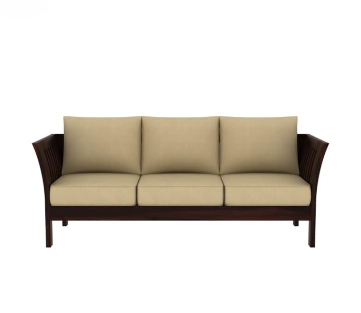 Sheesham Wood 3 Seater Sofa Beige Cushion Living Room