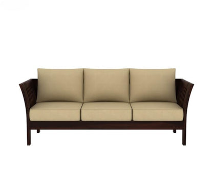 Sheesham Wood 3 Seater Sofa Beige Cushion Living Room