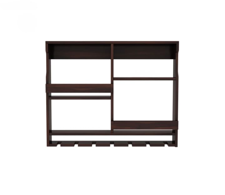 Wall Mounted Wooden Bar Cabinet with Glass Holder | Solid Wood Wine Rack Shelf