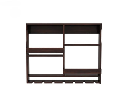 Wall Mounted Wooden Bar Cabinet with Glass Holder | Solid Wood Wine Rack Shelf