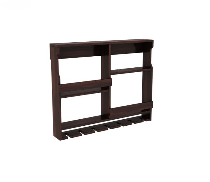Wall Mounted Wooden Bar Cabinet with Glass Holder | Solid Wood Wine Rack Shelf