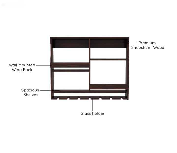 Wall Mounted Wooden Bar Cabinet with Glass Holder | Solid Wood Wine Rack Shelf