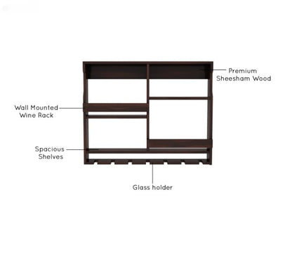Wall Mounted Wooden Bar Cabinet with Glass Holder | Solid Wood Wine Rack Shelf