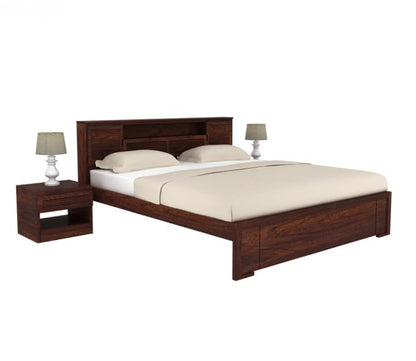 Premium Solid Sheesham Wood King Size Bed with Headboard Storage