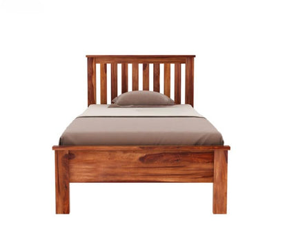 Solid Wood Single Bed with Slatted Headboard – Classic Wooden Finish