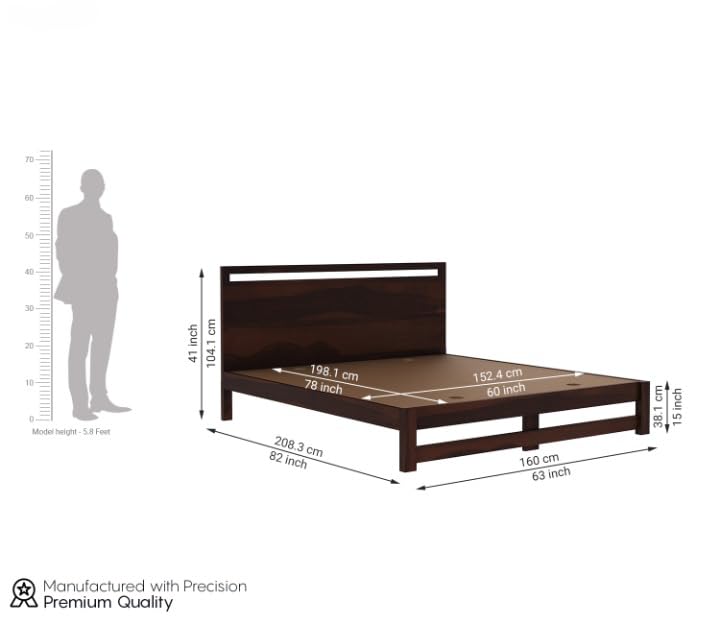 Premium Solid Sheesham Wood Queen Size Bed | Walnut Finish