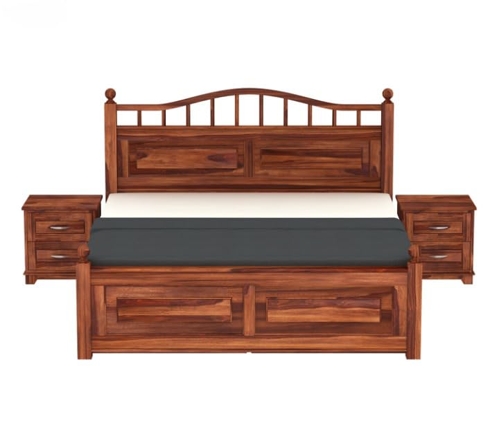 Classic Solid Wood Queen Size Storage Bed with Curved Headboard