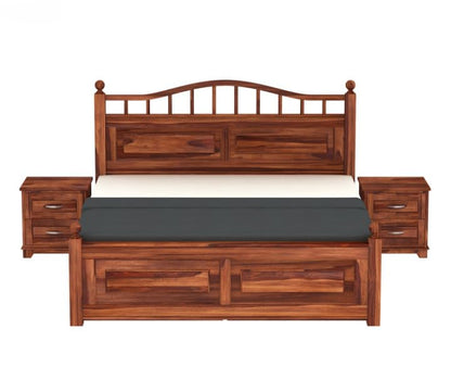 Classic Solid Wood Queen Size Storage Bed with Curved Headboard