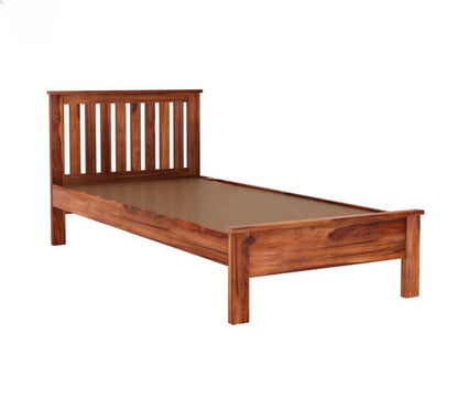 Solid Wood Single Bed with Slatted Headboard – Classic Wooden Finish
