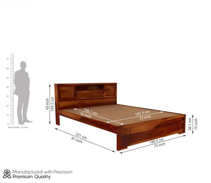 Solid Wood Queen Size Bed with Storage Headboard & Platform Frame