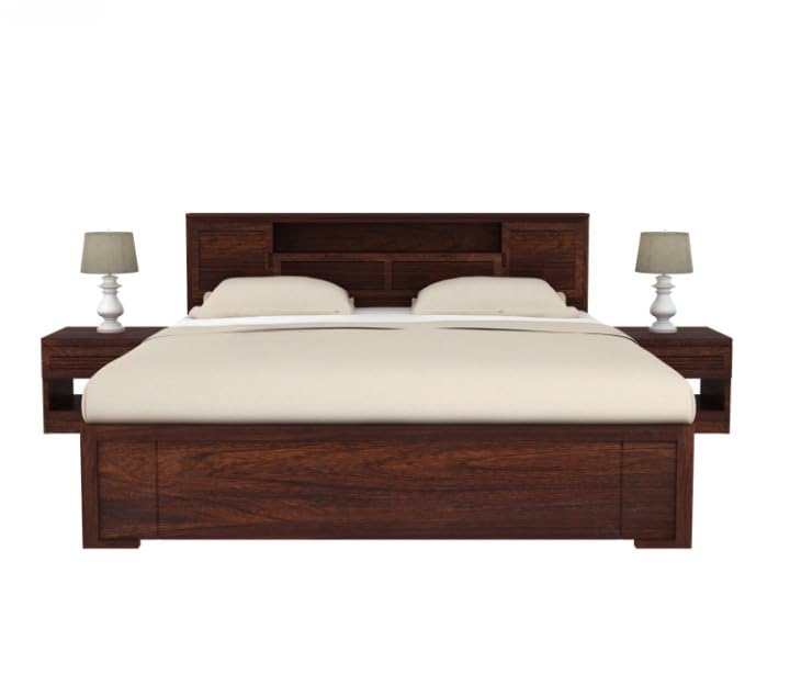 Premium Solid Sheesham Wood King Size Bed with Headboard Storage