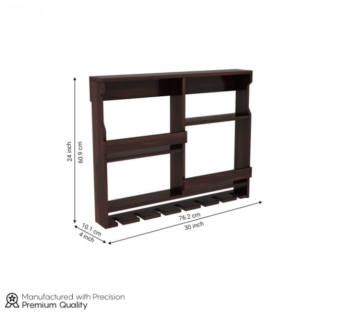 Wall Mounted Wooden Bar Cabinet with Glass Holder | Solid Wood Wine Rack Shelf