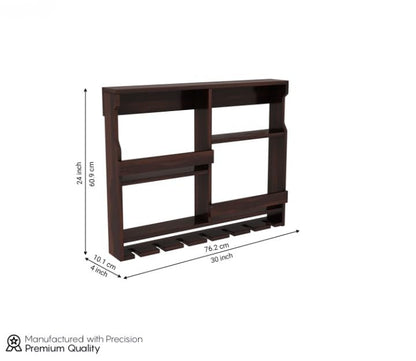 Wall Mounted Wooden Bar Cabinet with Glass Holder | Solid Wood Wine Rack Shelf