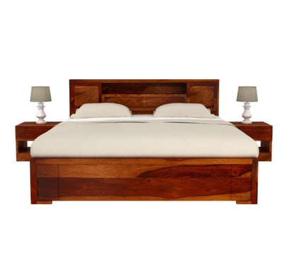 Solid Wood Queen Size Bed with Storage Headboard & Platform Frame