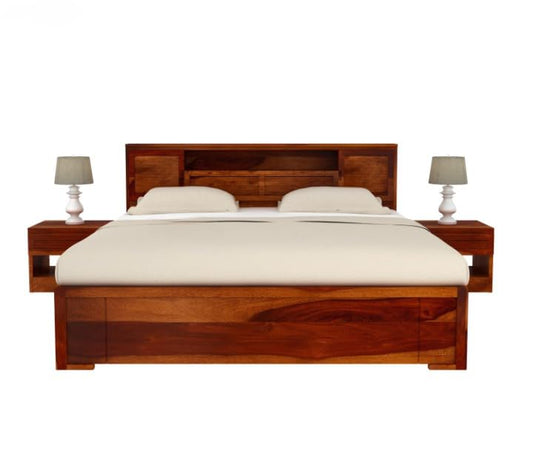 Solid Wood Queen Size Bed with Storage Headboard & Platform Frame