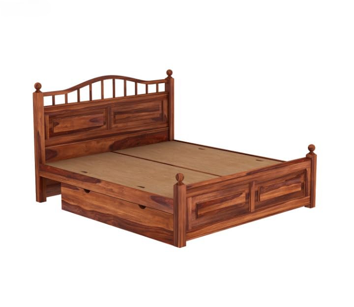 Classic Solid Wood Queen Size Storage Bed with Curved Headboard