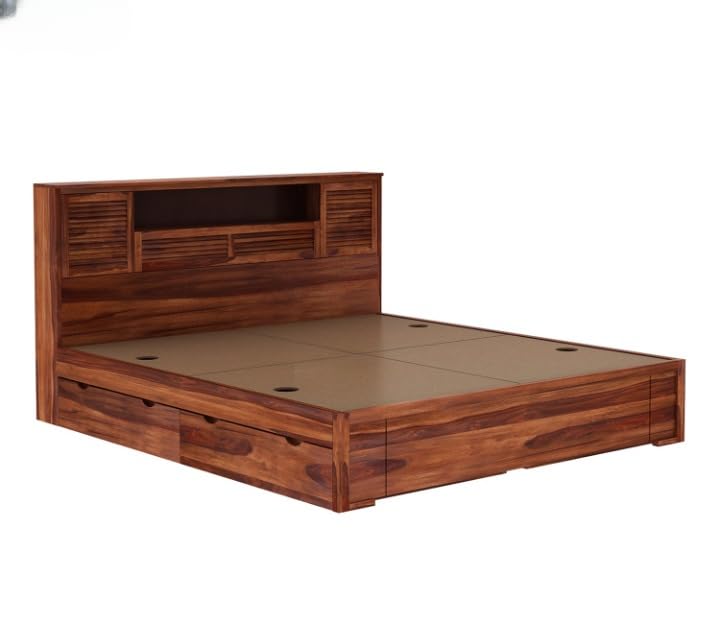 Queen Size Wooden Storage Bed with Headboard Shelves