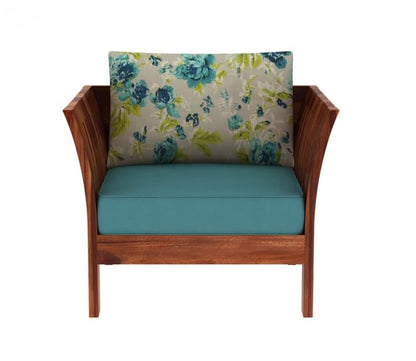 Modern Wooden Lounge Chair with Cushioned Seat & Floral Back Cushion