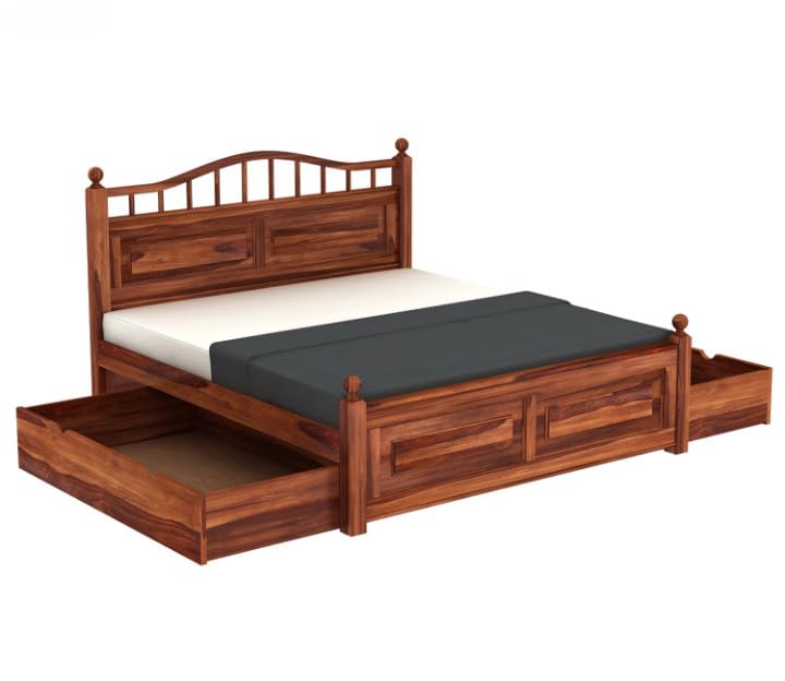 Classic Solid Wood Queen Size Storage Bed with Curved Headboard