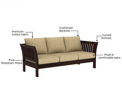 Sheesham Wood 3 Seater Sofa Beige Cushion Living Room