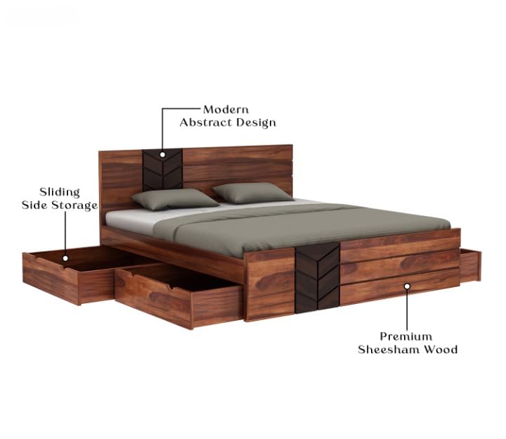 Premium Solid Sheesham Wood King Size Drawer Storage Bed