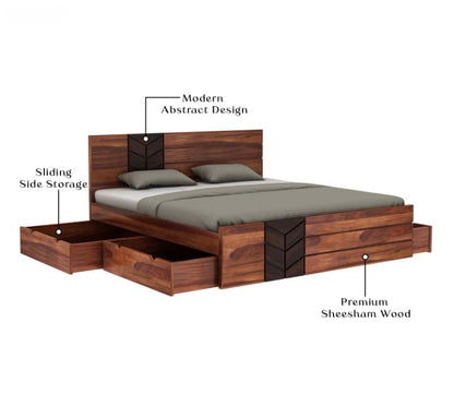 Premium Solid Sheesham Wood King Size Drawer Storage Bed