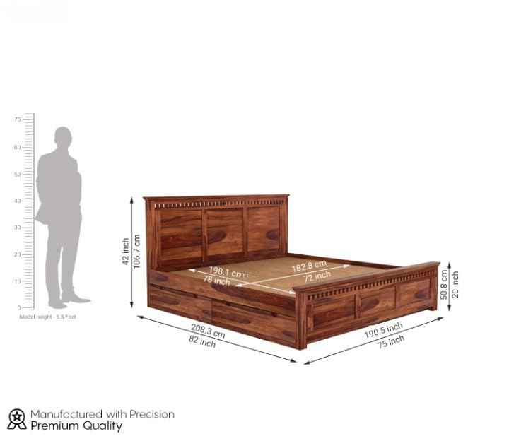 Modern Solid Wood Queen Size Storage Bed with Drawer Storage