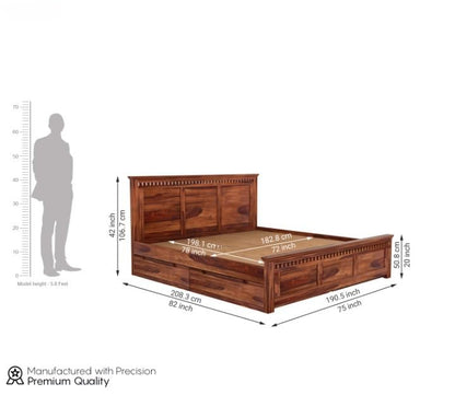 Modern Solid Wood Queen Size Storage Bed with Drawer Storage