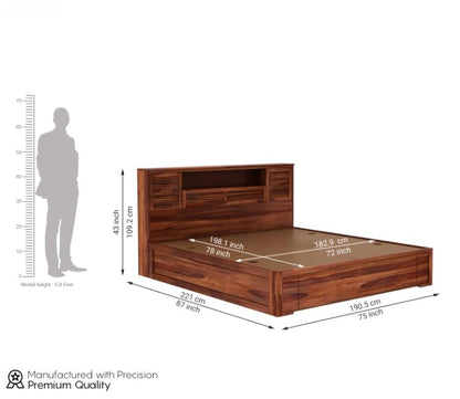 Queen Size Wooden Storage Bed with Headboard Shelves