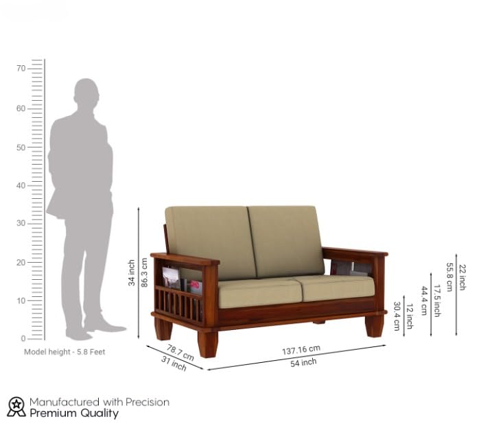 Solid Wood 2 Seater Sofa with Cushion Living Room Couch