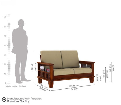 Solid Wood 2 Seater Sofa with Cushion Living Room Couch