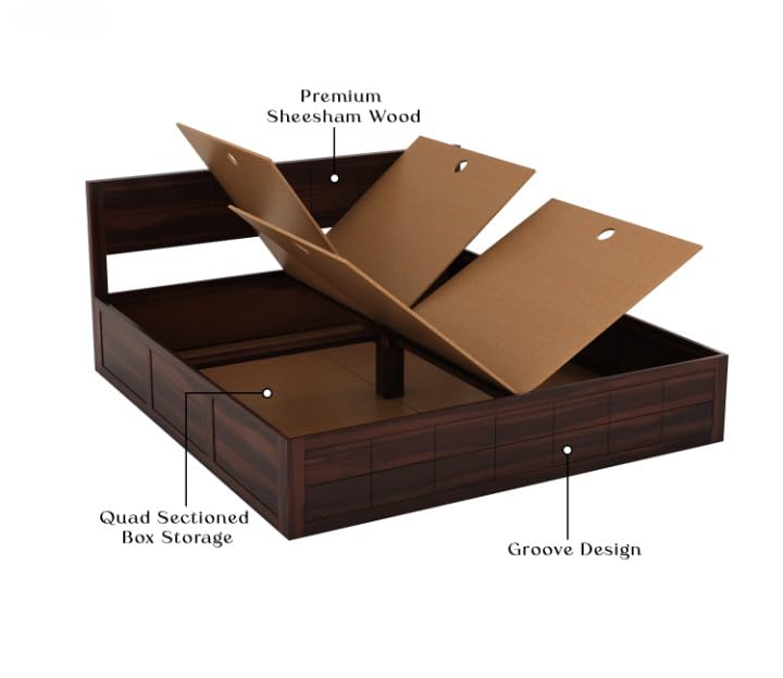 Solid Sheesham Wood King Size Bed with Box Storage
