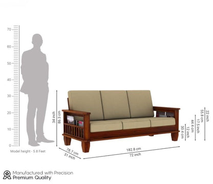 Sheesham Wood 3 Seater Sofa Beige Cushion Wooden Sofa