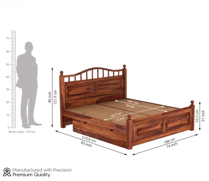 Classic Solid Wood Queen Size Storage Bed with Curved Headboard