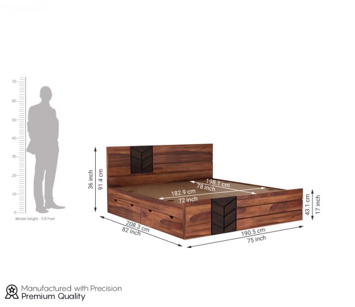 Premium Solid Sheesham Wood King Size Drawer Storage Bed
