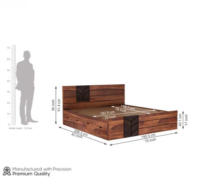 Premium Solid Sheesham Wood King Size Drawer Storage Bed