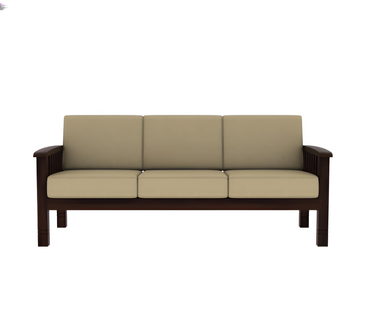 Sheesham Wood 3 Seater Sofa Beige Cushions Living Room