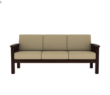 Sheesham Wood 3 Seater Sofa Beige Cushions Living Room