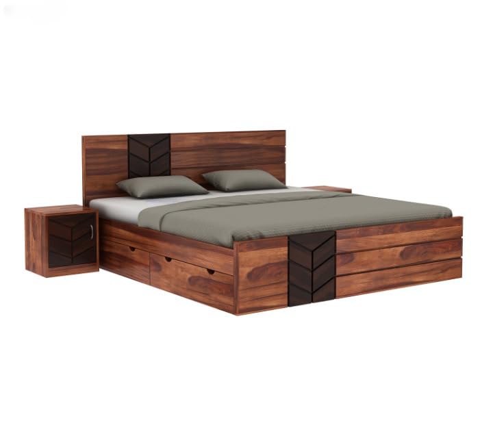 Premium Solid Sheesham Wood King Size Drawer Storage Bed
