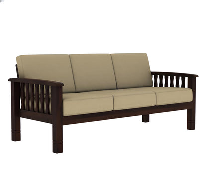 Sheesham Wood 3 Seater Sofa Beige Cushions Living Room