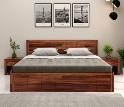 Solid Sheesham Wood King Size Bed with Box Storage