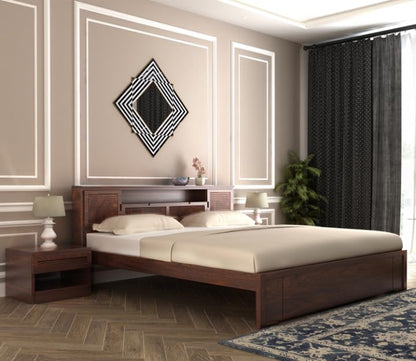 Premium Solid Sheesham Wood King Size Bed with Headboard Storage