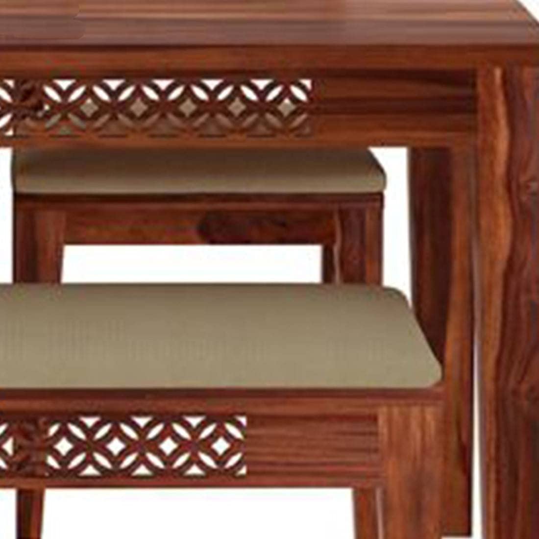 Sheesham Wood 4 Seater Dining Table Set with Bench & Cushioned Chairs