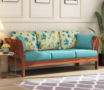 Modern Wooden 3 Seater Sofa with Cushion – Solid Wood Living Room