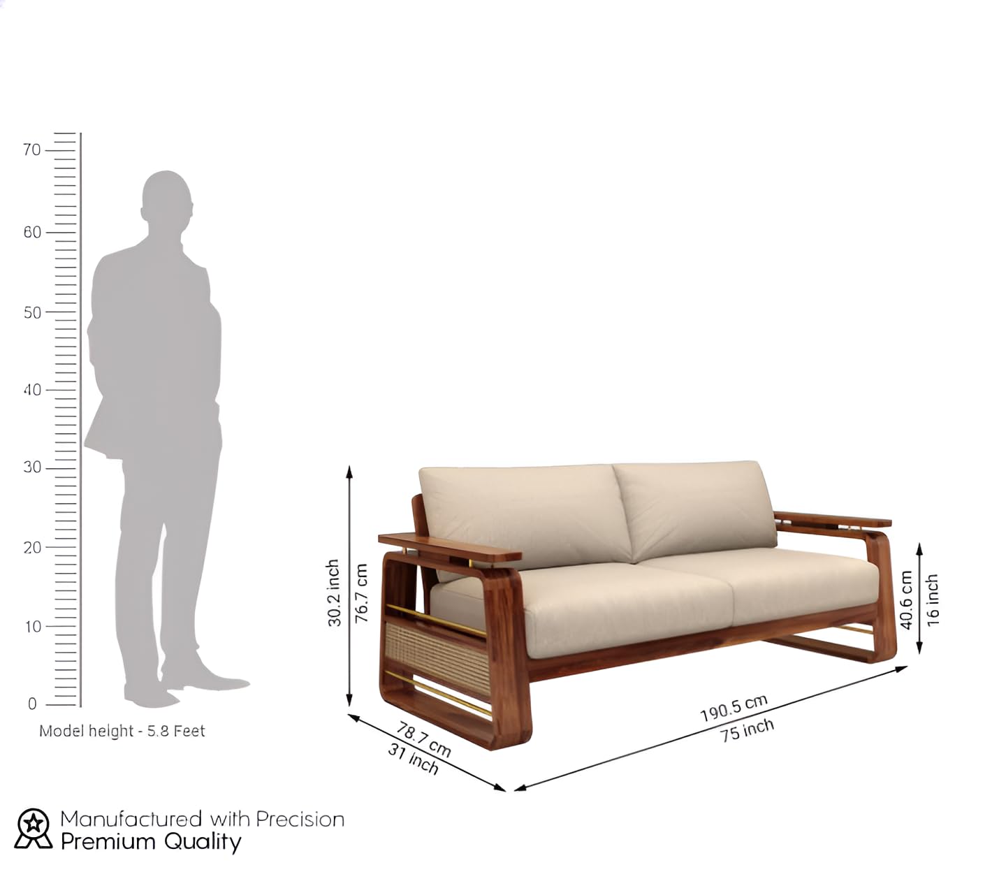Modern Wooden Living Room Sofa with Cushioned Seating